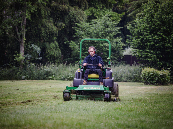 Out front mowing