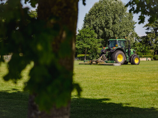 We use RTK, John Deere’s satellite guidance system for more accurate mowing