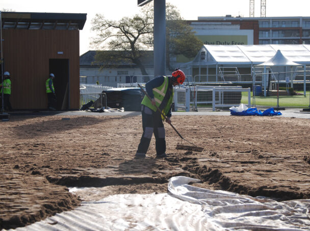 Ground works preparing for specialist turf for parade ring